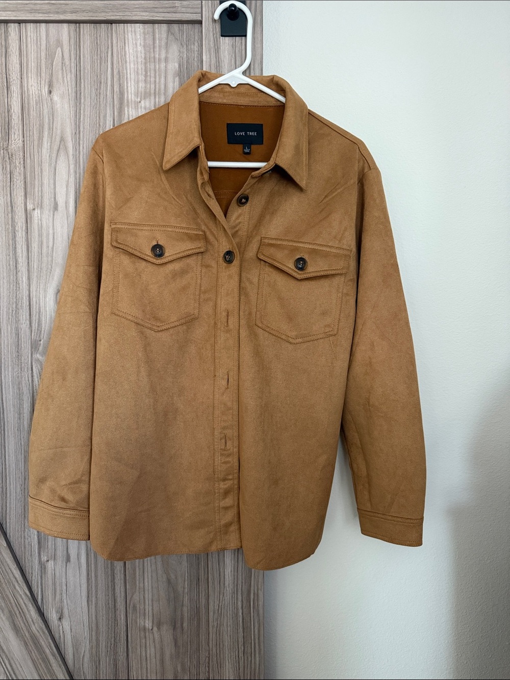 Love Tree Men's Tan Suede-Look Button Front Shacket